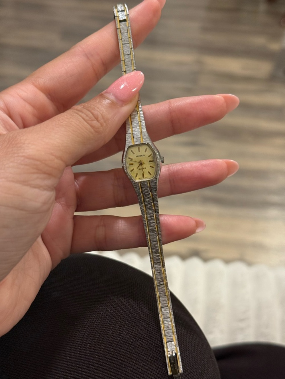 Vintage Two-Tone Helbros Bracelet Watch with Gold Dial